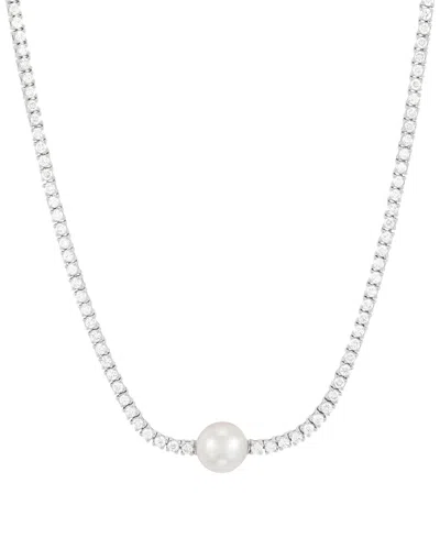 Grown With Love Cultured Freshwater Pearl (8mm) & Lab-grown Diamond (2-3/4 Ct. T.w.) Collar Necklace In 14k White Go In White Gold
