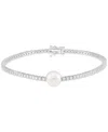Grown With Love Cultured Freshwater Pearl (8mm)& Lab Grown Diamond (2 Ct. T.w.) Tennis Bracelet In 14k White Gold In White