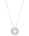 Grown With Love Cultured Freshwater Pearl (8mm) & Lab Grown Diamond (3/4 Ct. T.w.) Double Halo 18" Pendant Necklace In White