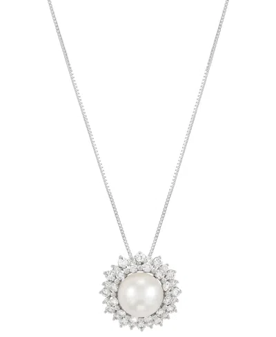 Grown With Love Cultured Freshwater Pearl (8mm) & Lab Grown Diamond (3/4 Ct. T.w.) Double Halo 18" Pendant Necklace In White