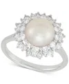 Grown With Love Cultured Freshwater Pearl (8mm) & Lab Grown Diamond (3/4 Ct. T.w.) Statement Ring In 14k White Gold In White