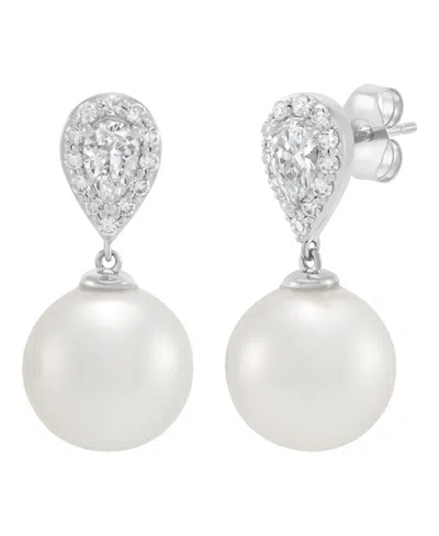 Grown With Love Cultured Freshwater Pearl And Lab-grown Diamond Drop Earrings (3/4 Ct. T.w.) In 10k White Gold