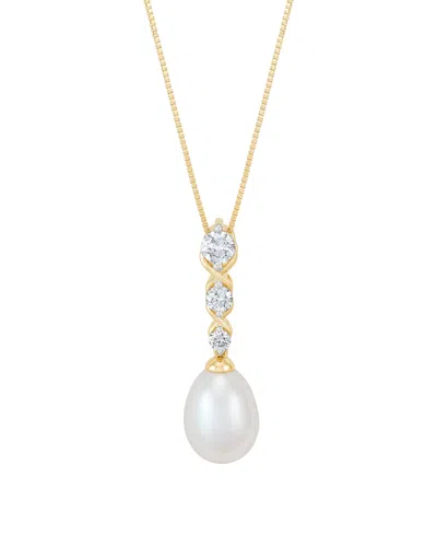 Grown With Love Cultured Freshwater Pearl & Lab-grown Diamond Pendant Necklace (1/4 Ct. T.w.) In 10k Yellow Gold