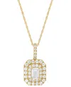 Grown With Love Lab Grown Diamond Emerald-cut & Round Halo 18" Pendant Necklace (1-1/4 Ct. T.w.) In 14k White Or Yel In Yellow Gold