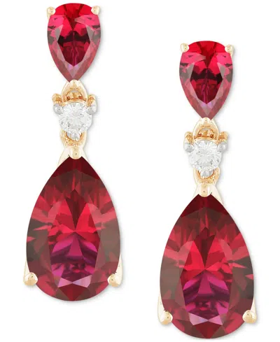 Grown With Love Lab Grown Emerald (4-5/8 Ct. T.w.) & Diamond (1/8 Ct. T.w.) Double Pear Drop Earrings (also Availabl In Ruby