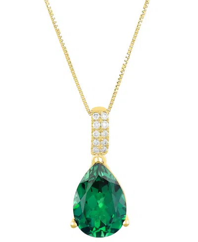 Grown With Love Lab Grown Sapphire (5 Ct. T.w.) & Lab Grown Diamond (1/10 Ct. T.w.) 18" Pendant Necklace In 14k Whit In Emerald