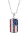 Grown With Love Men's Lab Grown Multi-gemstone (2-3/8 Ct. T.w.) Flag Dog Tag 22" Pendant Necklace In Sterling Silver In Silver