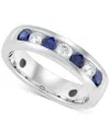 Grown With Love Men's Lab Grown Sapphire (1-1/6 Ct. T.w.) & Lab Grown Diamond (3/4 Ct. T.w.) Channel Band In 10k Gol In White Gold