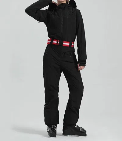 Gsou Snow Snow Padded Belt Ski Suit In Black