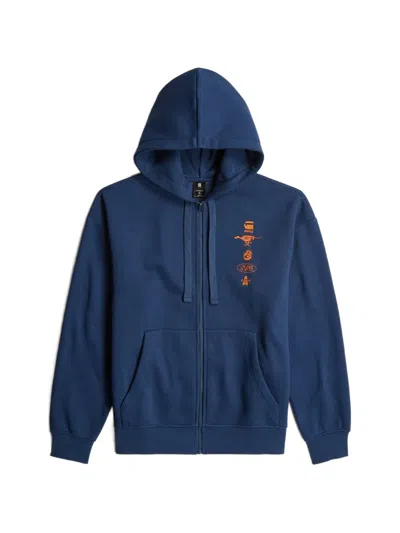 G-star Raw Graphic-print Zip-up Hoodie In Blue