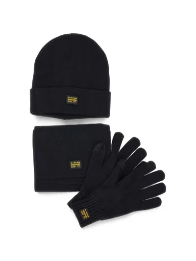 G-star Raw Logo-patch Knit Accessories Set (set Of Three) In Black