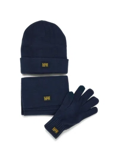 G-star Raw Logo-patch Knit Accessories Set (set Of Three) In Blue