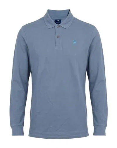G-star Raw Man Polo Shirt Slate Blue Size S Organic Cotton, Elastane