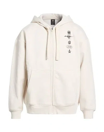 G-star Raw Man Sweatshirt Beige Size Xxl Organic Cotton, Recycled Polyester In White