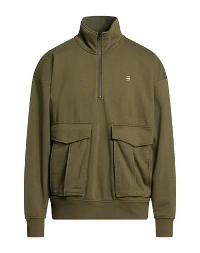 G-star Raw Man Sweatshirt Military Green Size Xxl Organic Cotton, Polyester