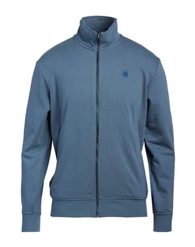 G-star Raw Man Sweatshirt Slate Blue Size S Organic Cotton, Recycled Polyester