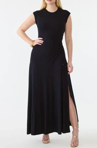 Gstq Drawstring Ruched Maxi Dress In Black Beauty