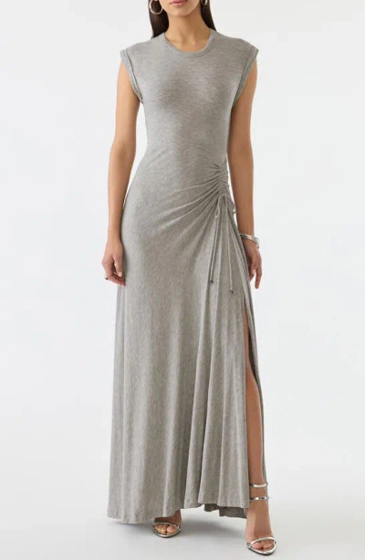 Gstq Drawstring Ruched Maxi Dress In Grey Melange
