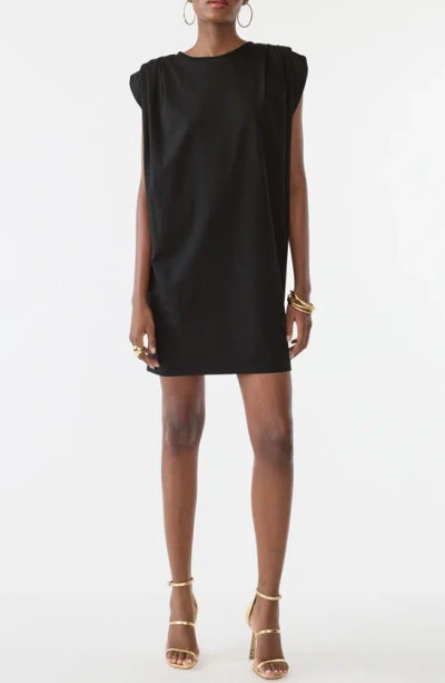 Gstq Pleated Padded Shoulder Shift Dress In Black Beauty