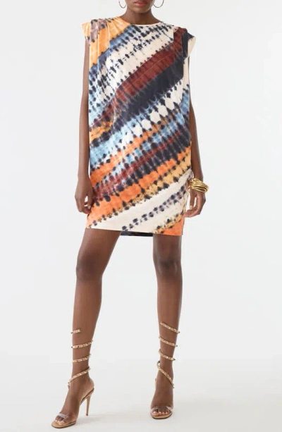 Gstq Pleated Padded Shoulder Shift Dress In Multi