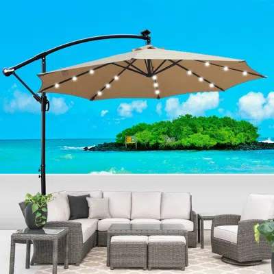 Gtlawn 10 Ft Outdoor Patio Umbrella Solar Powered Led Lighted Sun Shade Market Waterproof 8 Ribs Umbrella W In Black