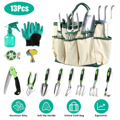 Gtlawn 13pcs Garden Tool Set Aluminum Alloy Gardening Hand Tools Starter Kit With Garden Bag Outdoor Hand T In Green