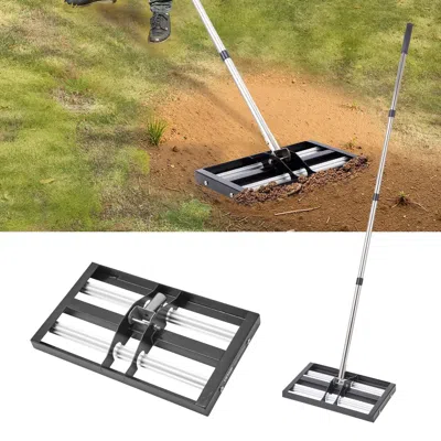 Gtlawn 17x10in Lawn Leveling Rake With 63.4 In Adjustable Handle For Yard Heavy Duty In Silver