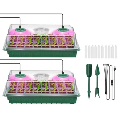 Gtlawn 2pcs 40 Cells Seed Starter Tray Plant Grow Light With 4 Adjustable Brightness Automatic Timing Setti In Green