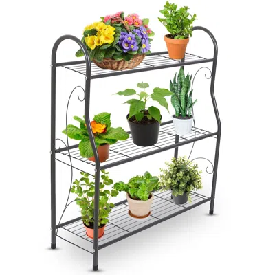 Gtlawn 3 Tier Plant Stand Shelf Flower Pot Holder Display Rack 88lbs Utility Storage Organizer In Black