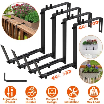 Gtlawn 4pcs Adjustable Planter Box Brackets Flower Box Holders Window Boxes Planters Hooks No Drill Railing In Black