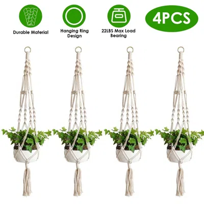 Gtlawn 4pcs Plant Hanger Flowerpot Net Bag 40in Cotton Rope Plant Hangers 4legs Plant Hanger In White