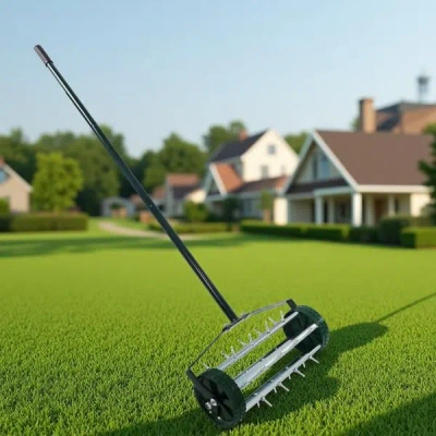 Gtlawn Heavy Duty Rolling Lawn Aerator,rolling Lawn Aerator, Rotary Push Tine Spike Soil Lawn Aerator Garde In Black