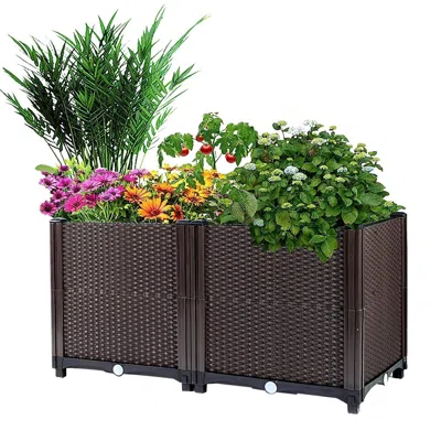 Gtlawn Raised Garden Bed With Self-watering System Rectangle Garden Planter For Garden Patio Balcony Elevat In Brown