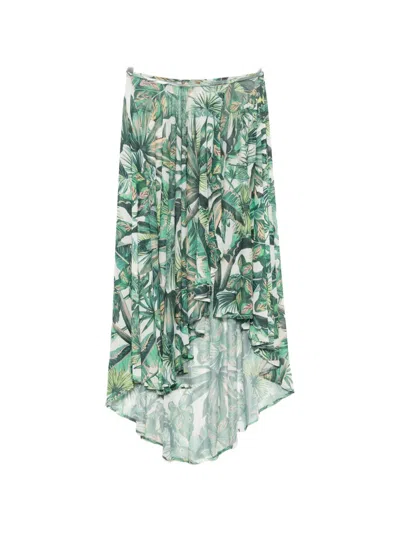 Água De Coco Tropical-print Asymmetric Skirt In Green