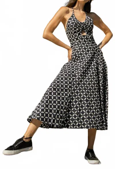 Guadalupe Design Botanical Halter Midi Dress In Black/ White
