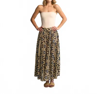 Guadalupe Design Charlotte Long Skirt In Blue Multi In Brown