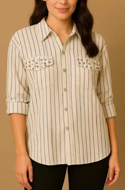 Guadalupe Design Giovanna Stripe Shirt In Blue In Neutral