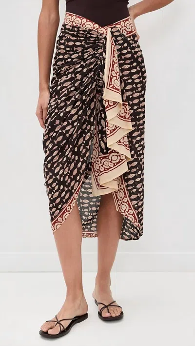 Guadalupe Design Greta Pareo Skirt In Black Multi In Brown
