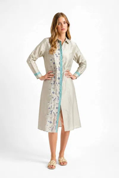 Guadalupe Design Lily Jamdani Dress In Grey In White