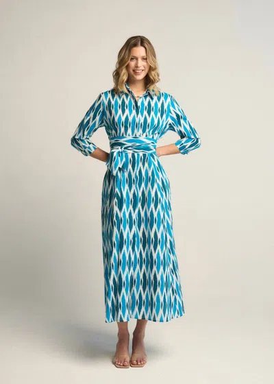 Guadalupe Design Luciana Ikat Dress In Cyan In Blue