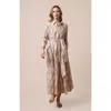 Guadalupe Design Luciana Ikat Midi Dress In Khaki In Neutral