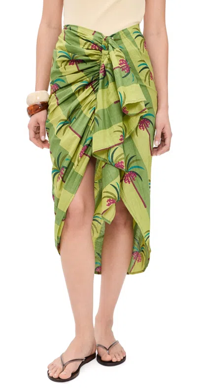 Guadalupe Design Luciana Palm Pareo Skirt Mint In Green