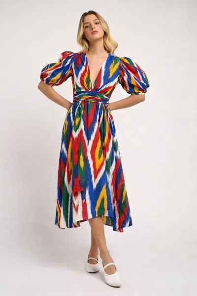 Guadalupe Design Monica Ikat Dress In Multicolor In Animal Print