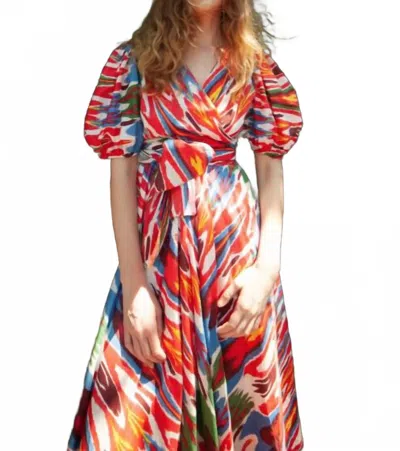 Guadalupe Design Monica Ikat Dress In Red/multi