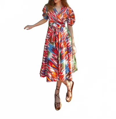 Guadalupe Design Monica Ikat Dress In Red/multi