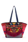 Guadalupe Design Naina Emebellished Tote Bag In Hot Pink / Multi