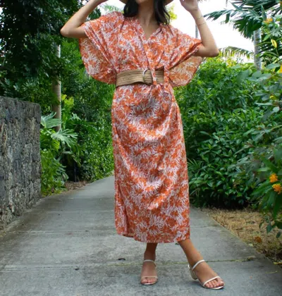 Guadalupe Design Venus Tropical Dress In Orange In Multi
