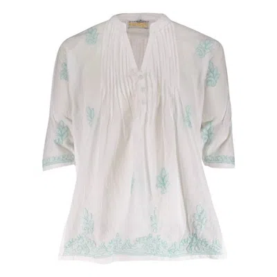 Guadalupe Design Women's Margarita Tunic Top In Aqua In White