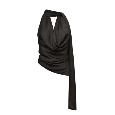 Guaja. Studio Women's Halo Satin Backless Halter Top - Black
