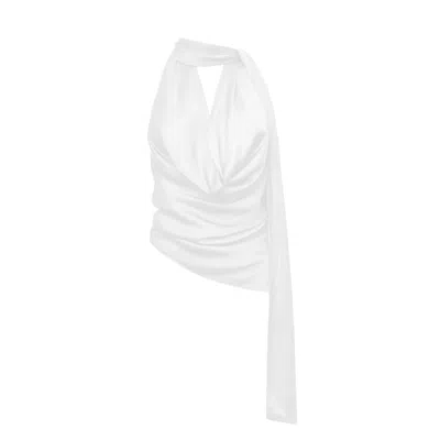 Guaja. Studio Women's Halo Satin Backless Halter Top - White